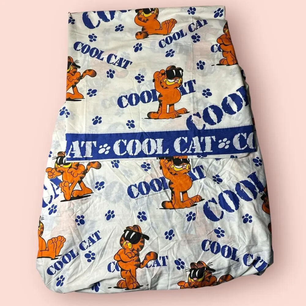 Vintage Stevens Garfield Cool Cat Twin Sheet Set 1978 Fitted And Flat Sheets